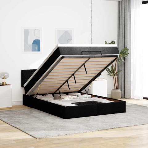 Łóżko Ottoman z materacem i diodami LED Czarny 140x190 cm