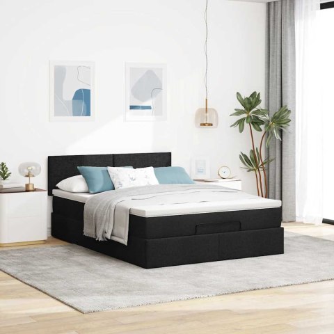 Łóżko Ottoman z materacem i diodami LED Czarny 140x190 cm