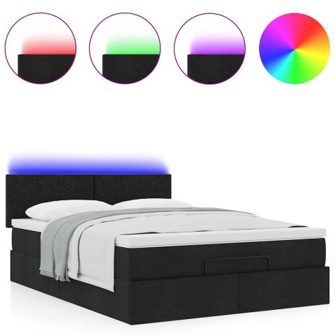 Łóżko Ottoman z materacem i diodami LED Czarny 140x190 cm