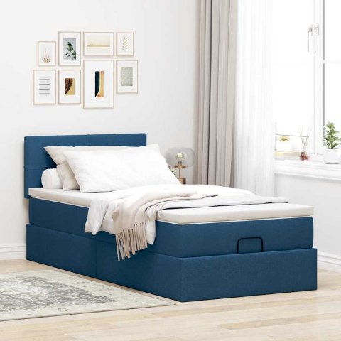 Otomana Łóżko z Materacem i LED Niebieski 100x200 cm Tkanina