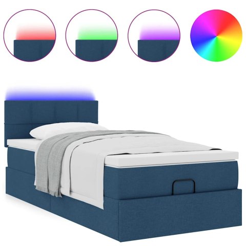 Otomana Łóżko z Materacem i LED Niebieski 100x200 cm Tkanina