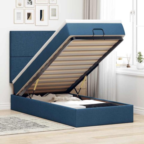 Otomana Łóżko z Materacem i LED Niebieski 100x200 cm Tkanina