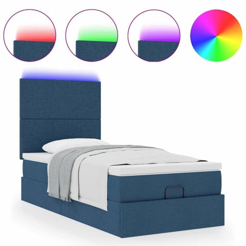 Otomana Łóżko z Materacem i LED Niebieski 100x200 cm Tkanina