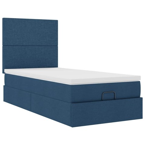 Otomana Łóżko z Materacem i LED Niebieski 100x200 cm Tkanina