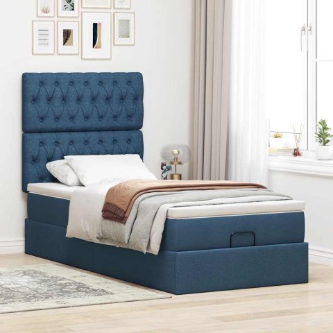 Otomana Łóżko z Materacem i LED Niebieski 90x200 cm Tkanina