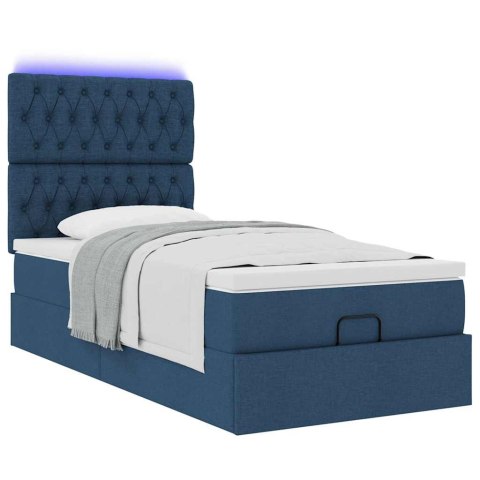 Otomana Łóżko z Materacem i LED Niebieski 90x200 cm Tkanina