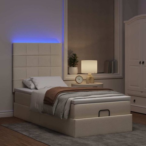 Otomana Łóżko z Materacem i LED, kremowy, 90x200 cm, tkanina