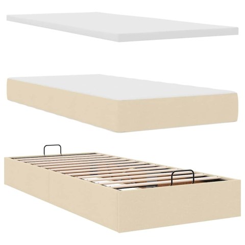 Otomana Łóżko z Materacem i LED, kremowy, 90x200 cm, tkanina