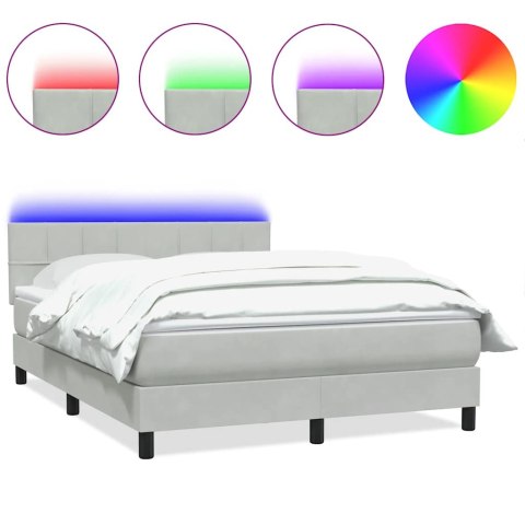 Łóżko kontynentalne z materacem i LED, jasnoszare, 160x220cm, aksamit