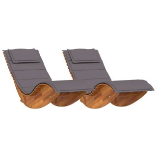 Leżak z poduszką 2-osoba 2 pcs Brązowy Lite Drewno Akacji