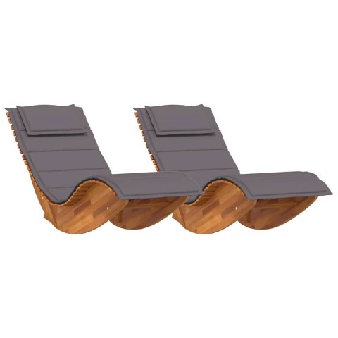 Leżak z poduszką 2-osoba 2 pcs Brązowy Lite Drewno Akacji
