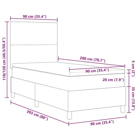 Łóżko sprężynowe Z zagłówkiem Ciemnoszary i biały 90 x 200 cm