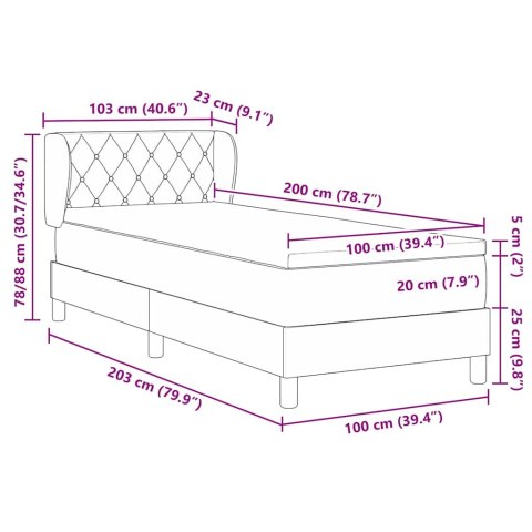 Łóżko sprężynowe z materacem Jasnoszary 100 x 200 cm Aksamit