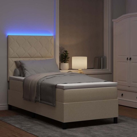Łóżko sprężynowe z materacem z LED Kremowy 100 x 200 cm tkanina