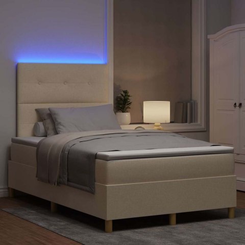 Łóżko z sprężyną LED z materacem Kremowy 120 x 190 cm tkanina