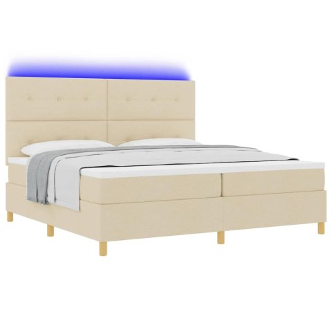 Łóżko z sprężyną LED z materacem Kremowy 200 x 200 cm tkanina