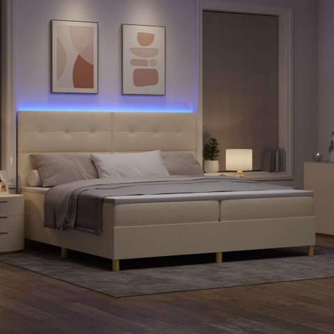 Łóżko z sprężyną LED z materacem Kremowy 200 x 200 cm tkanina