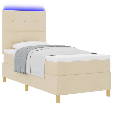 Łóżko z sprężyną LED z materacem Kremowy 90 x 200 cm tkanina