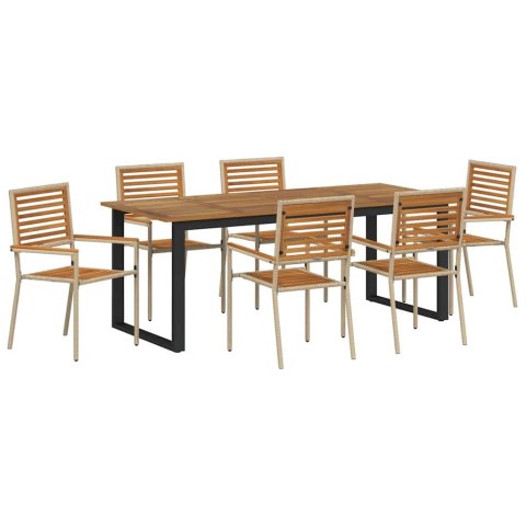 Zestaw do jadalni w ogrodzie 7 pcs Beżowy Lite Drewno Akacji