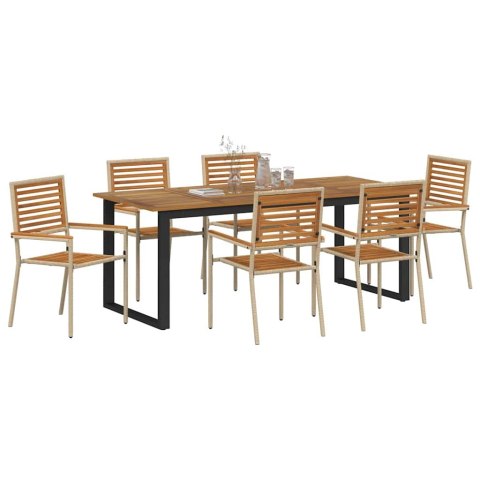 Zestaw do jadalni w ogrodzie 7 pcs Beżowy Lite Drewno Akacji