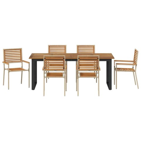 Zestaw do jadalni w ogrodzie 7 pcs Beżowy Lite Drewno Akacji