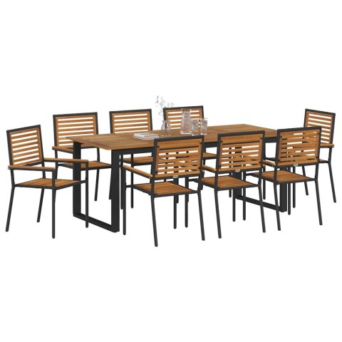 Zestaw do jadalni w ogrodzie 9 pcs Czarny Lite Drewno Akacji