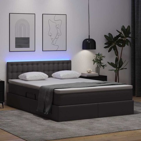 Łóżko z miejscem na przechowywanie i LED Szary 140 x 200 cm