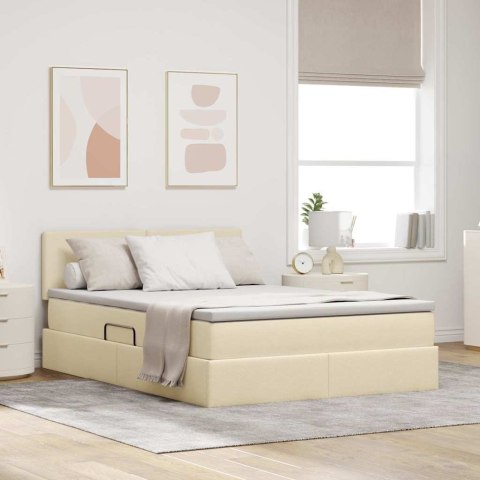 Łóżko z miejscem na przechowywanie i LED Kremowy 140 x 200 cm