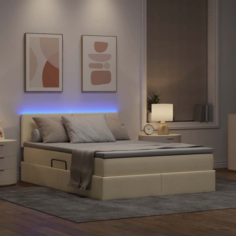 Łóżko z miejscem na przechowywanie i LED Kremowy 140 x 200 cm
