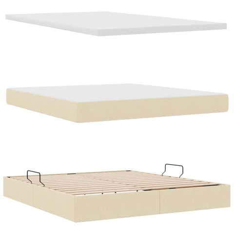 Łóżko z miejscem na przechowywanie i LED Kremowy 160 x 200 cm