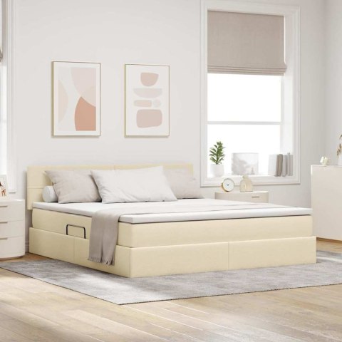 Łóżko z miejscem na przechowywanie i LED Kremowy 180 x 200 cm