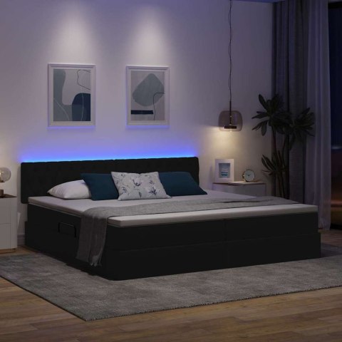 Łóżko z miejscem na przechowywanie i LED Czarny 200 x 200 cm