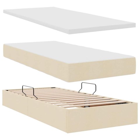 Łóżko z miejscem na przechowywanie i LED Kremowy 100 x 200 cm