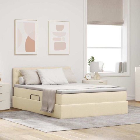 Łóżko z miejscem na przechowywanie i LED Kremowy 140 x 200 cm