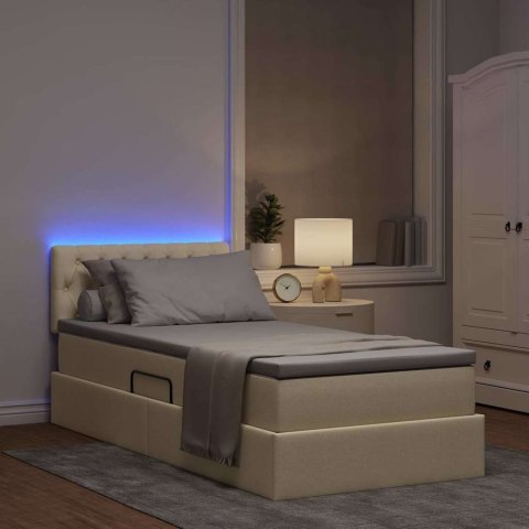 Łóżko z miejscem na przechowywanie i LED Kremowy 90 x 190 cm