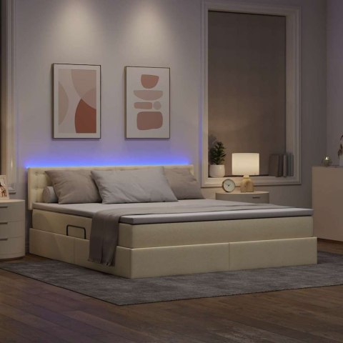 Łóżko z miejscem na przechowywanie i LED Kremowy 180 x 200 cm