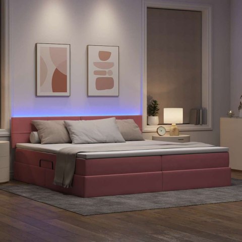 Łóżko z miejscem na przechowywanie i LED Różowy 200 x 200 cm