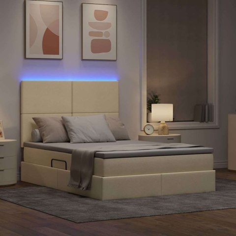 Łóżko z miejscem na przechowywanie i LED Kremowy 140 x 200 cm