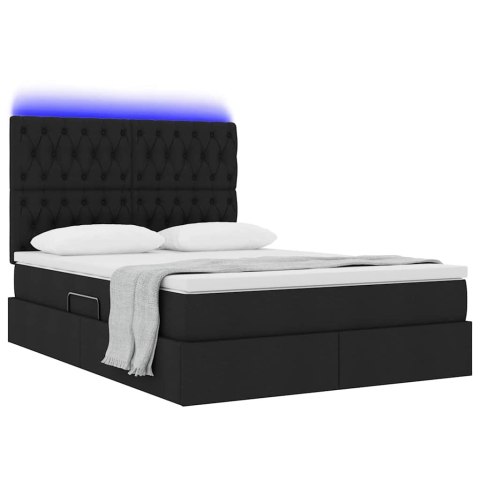 Łóżko z miejscem na przechowywanie i LED Czarny 140 x 190 cm