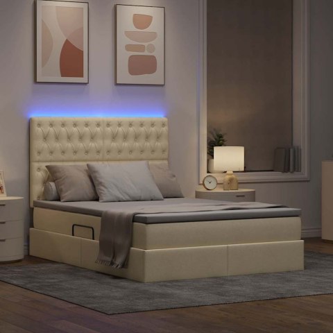 Łóżko z miejscem na przechowywanie i LED Kremowy 140 x 200 cm