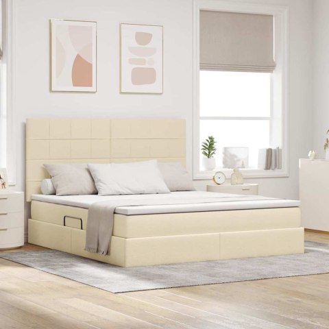 Łóżko z miejscem na przechowywanie i LED Kremowy 160 x 200 cm