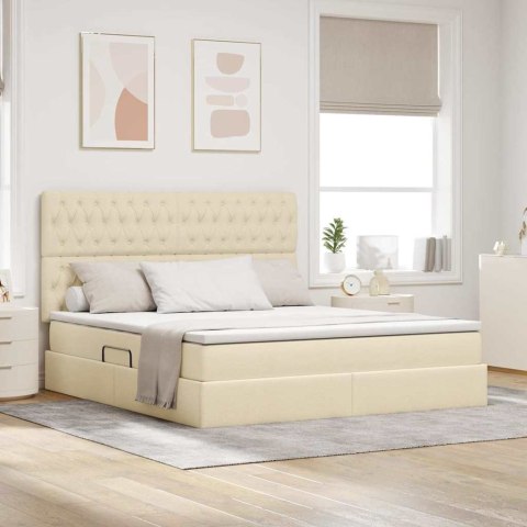 Łóżko z miejscem na przechowywanie i LED Kremowy 160 x 200 cm