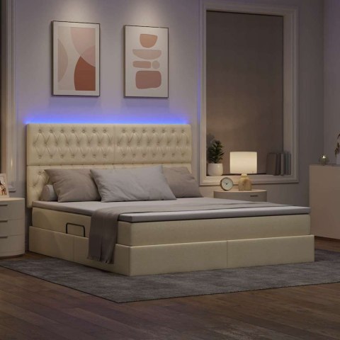 Łóżko z miejscem na przechowywanie i LED Kremowy 160 x 200 cm