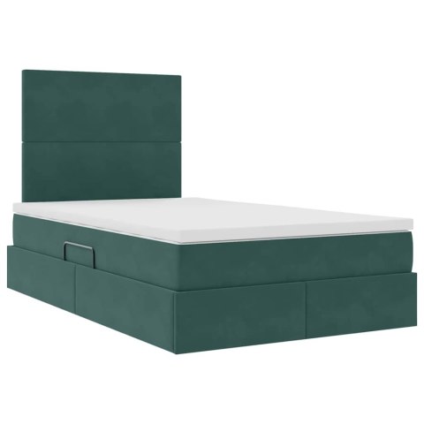 Łóżko z miejscem na przechowywanie i LED Ciemna zieleń Aksamit