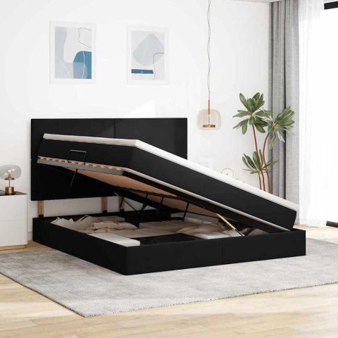 Łóżko z miejscem na przechowywanie i LED Czarny 160 x 200 cm