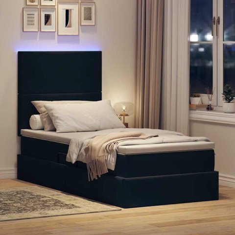 Łóżko z miejscem na przechowywanie i LED Czarny 90 x 190 cm