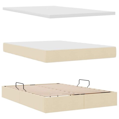 Łóżko z miejscem na przechowywanie i LED Kremowy 140 x 190 cm