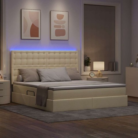 Łóżko z miejscem na przechowywanie i LED Kremowy 180 x 200 cm
