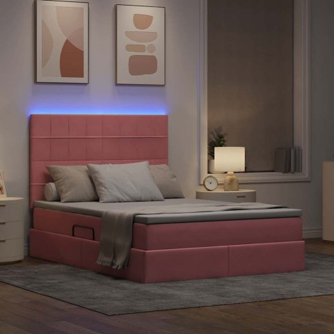 Łóżko z miejscem na przechowywanie i LED Różowy 140 x 190 cm