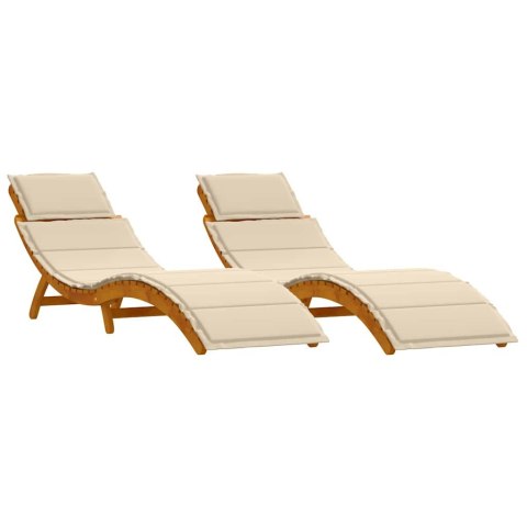 Leżak z poduszką 2 pcs Beżowy Lite Drewno Akacji